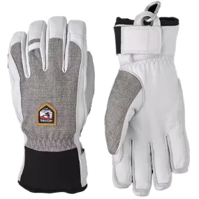 Hestra Womens Ski Gloves Army Leather Patrol 5 Finger Light Grey