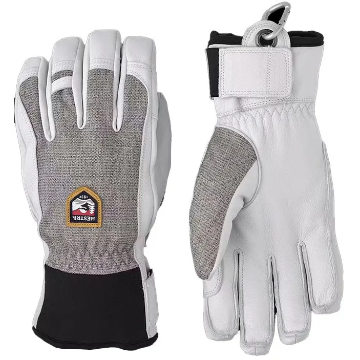 Hestra Womens Ski Gloves Army Leather Patrol 5 Finger Light Grey