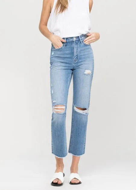 High Rise Let You Down Distressed Straight Jeans