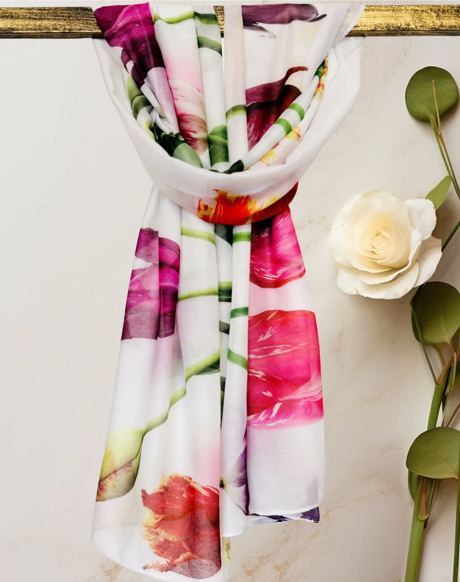 JC022908 White-Multi Tulip Scarf