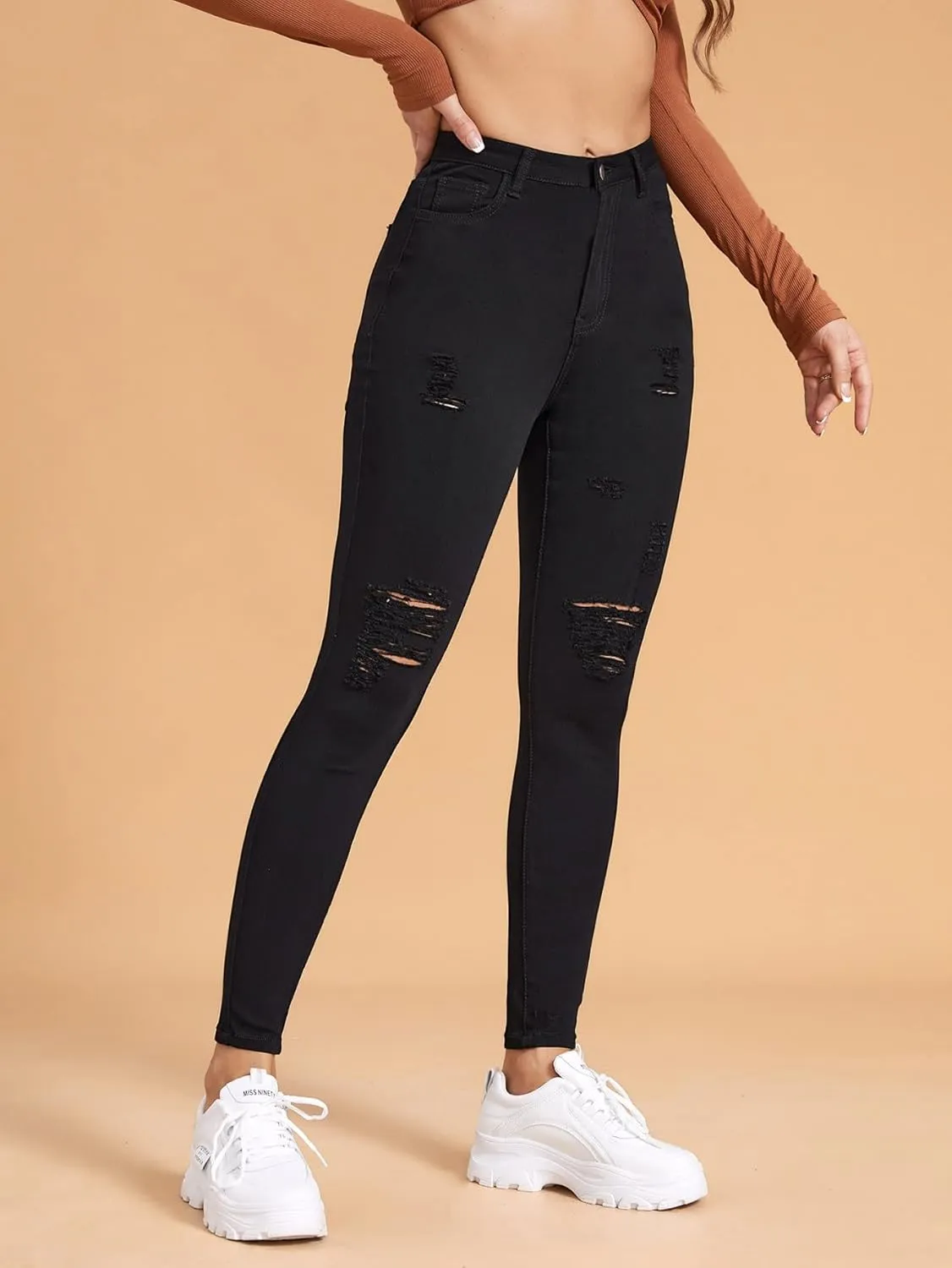 Jeans for Women Pants for Women Women's Jeans High Stretch Ripped Skinny Jeans (Size : Medium)