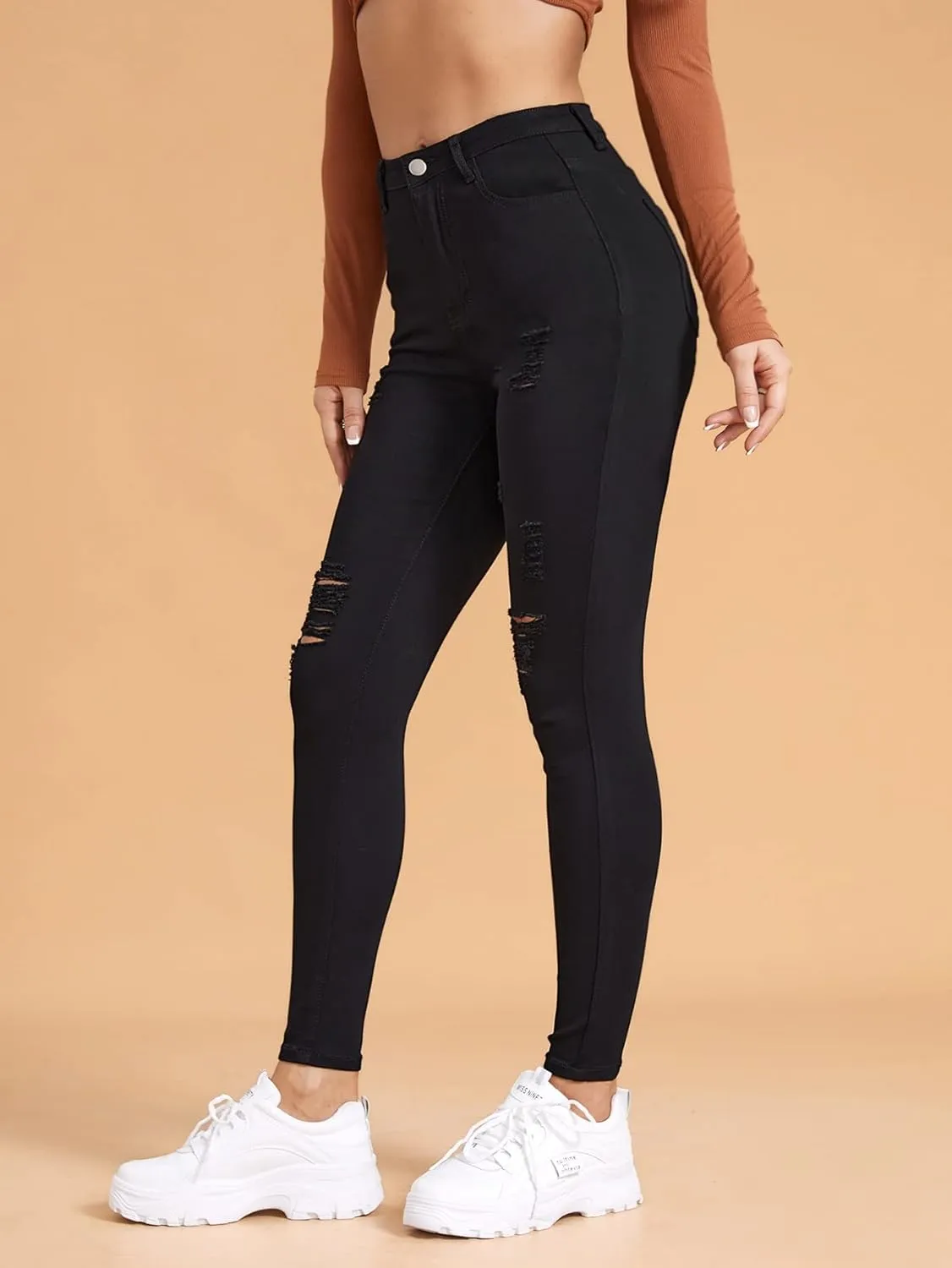 Jeans for Women Pants for Women Women's Jeans High Stretch Ripped Skinny Jeans (Size : Medium)