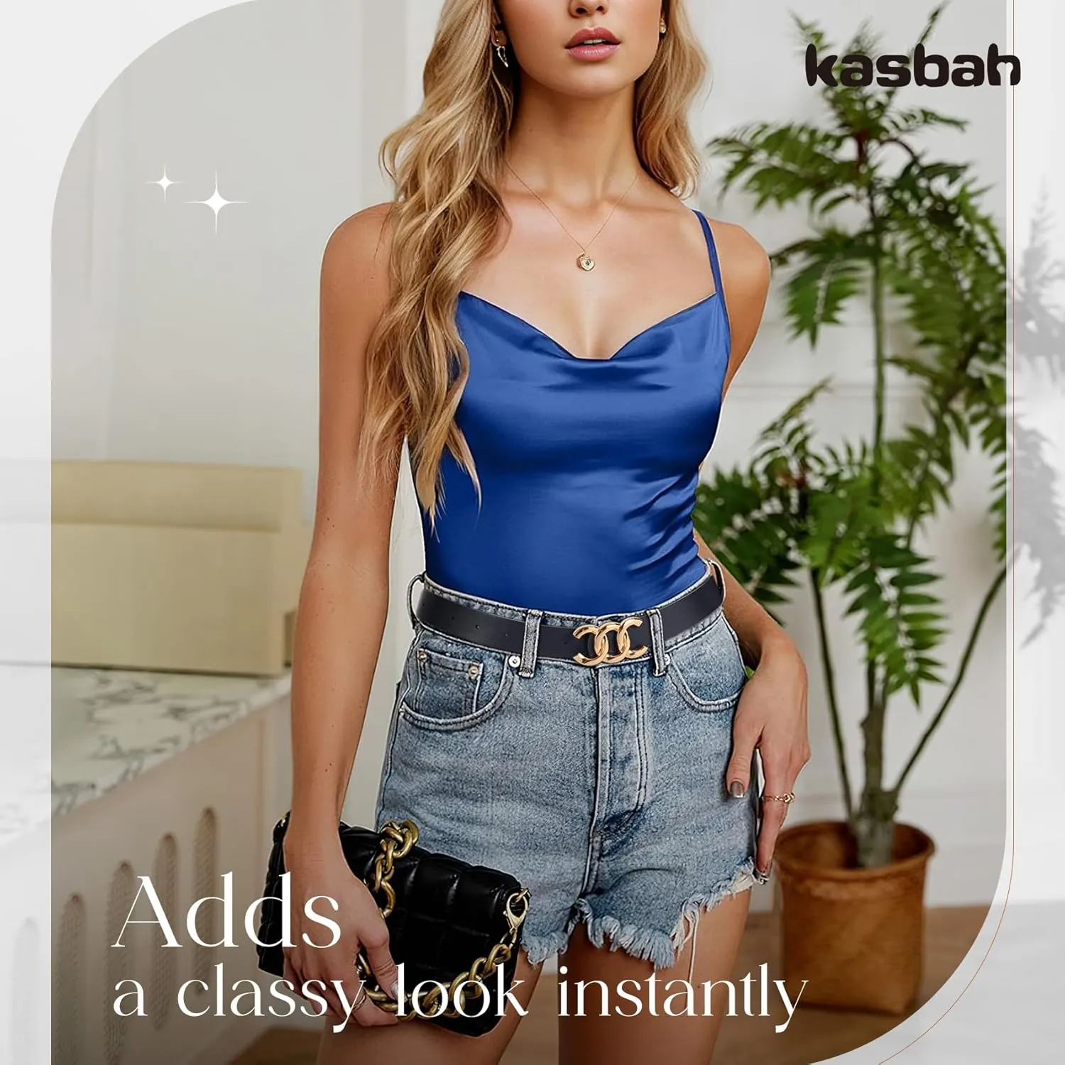 KASBAH Womens Reversible Leather Belt With Gold Buckle Two-in-One Ladies Waist Work Belt for Jeans Pants Dresses