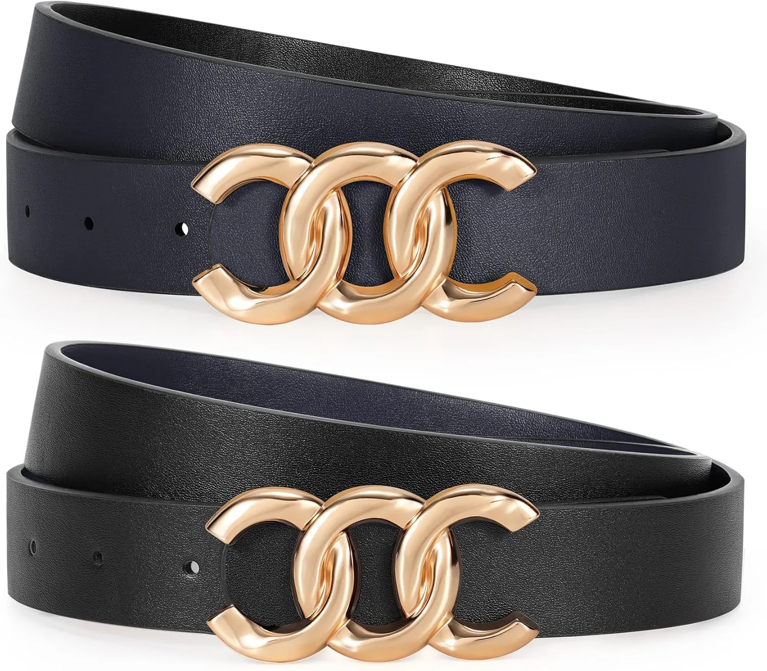 KASBAH Womens Reversible Leather Belt With Gold Buckle Two-in-One Ladies Waist Work Belt for Jeans Pants Dresses