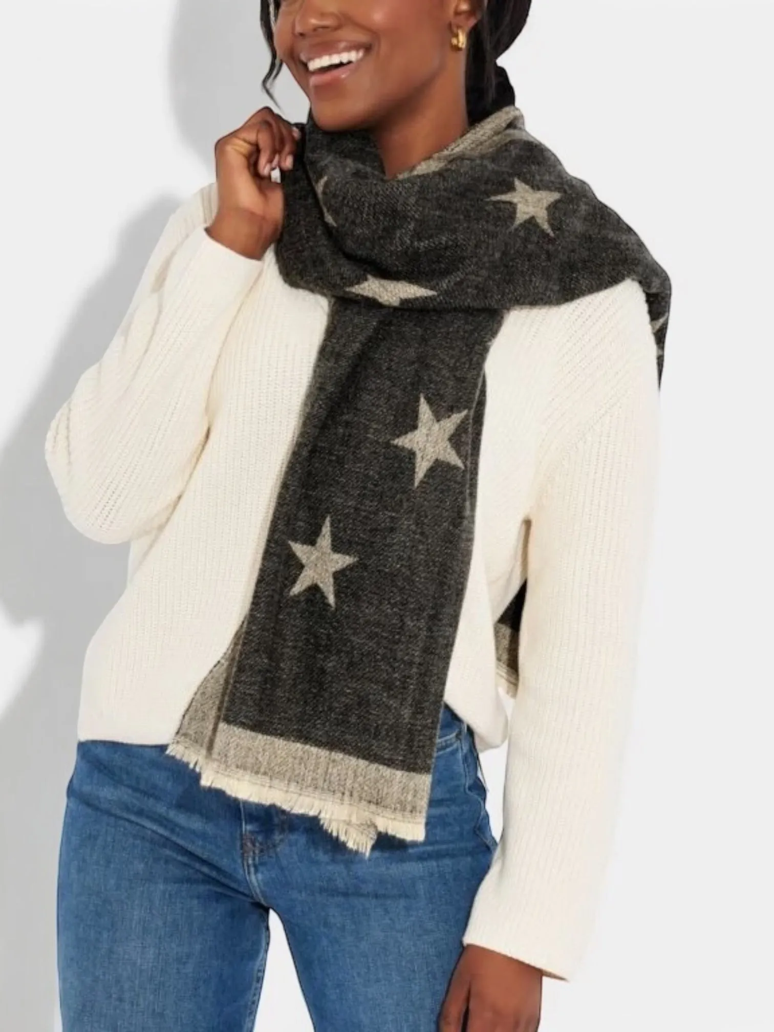 Katie Loxton, Printed Blanket Scarf, Large Leopard, Mink Black