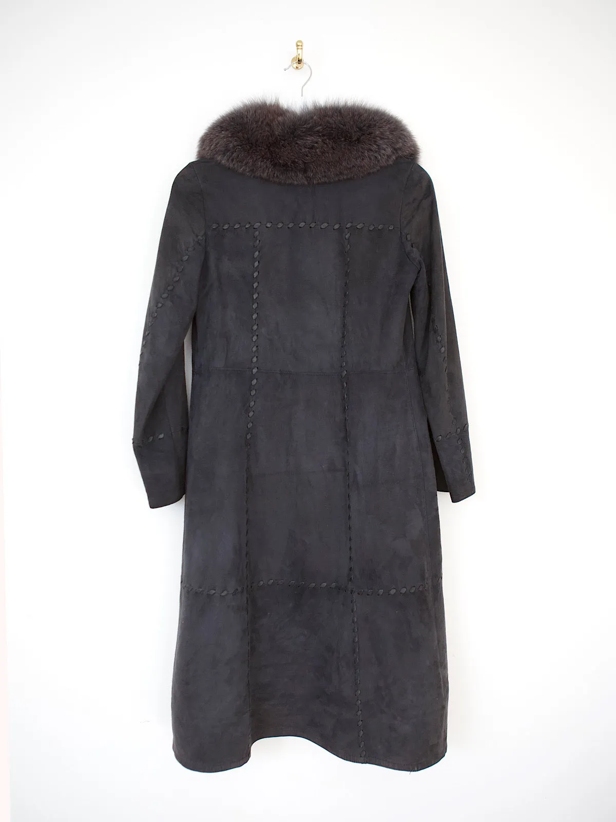 Leather suede coat with collar fur and leather details