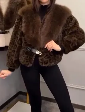 Leopard Print Short Fur Collar Coat