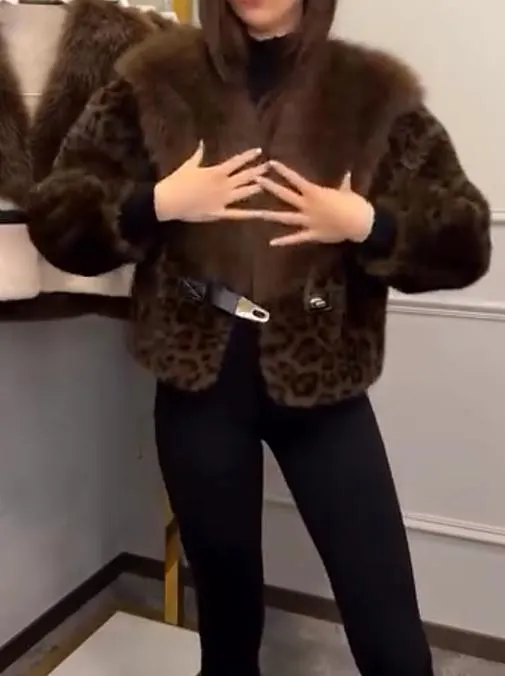 Leopard Print Short Fur Collar Coat