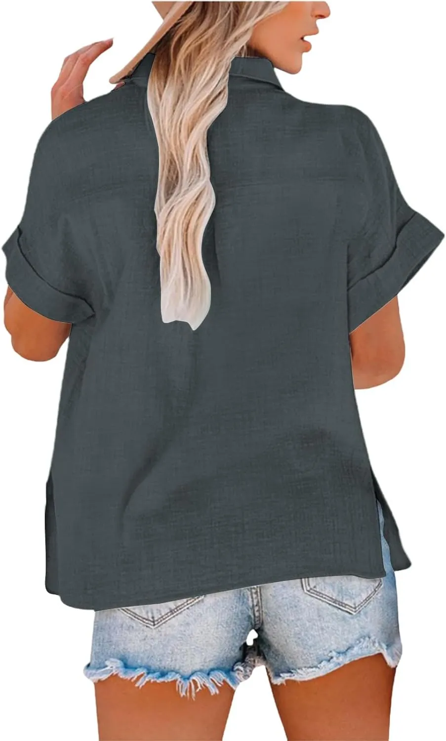 Linen Shirt for Women Half Sleeve Button Oversize T Shirt Lightweight Summer Fashion Tops Causal Dressy Daily Top