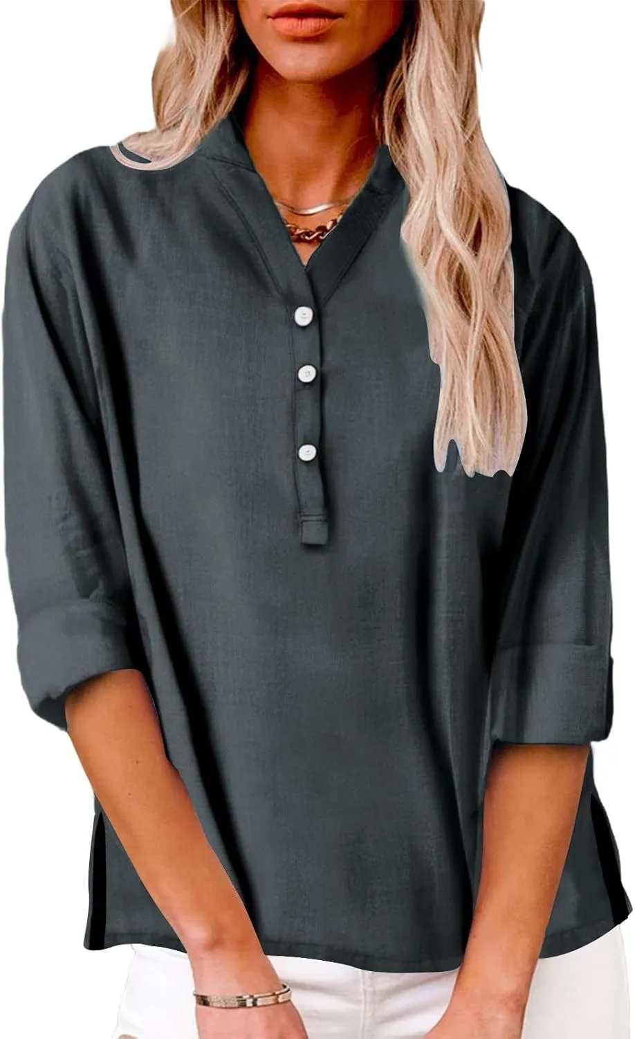 Linen Shirt for Women Half Sleeve Button Oversize T Shirt Lightweight Summer Fashion Tops Causal Dressy Daily Top
