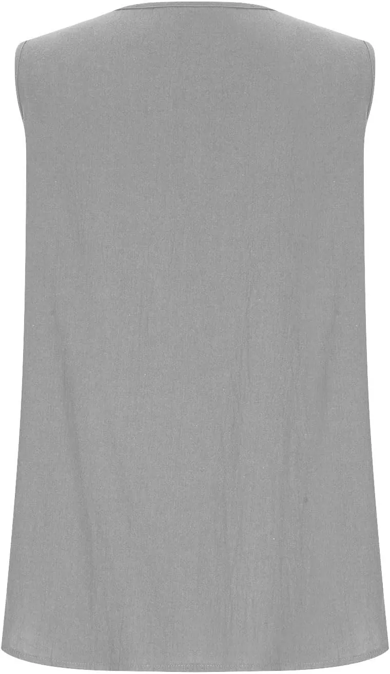 Linen Tank Tops for Women Summer Casual V Neck Sleeveless T-Shirts Basic Lightweight Breathable Pullover Tee Shirts