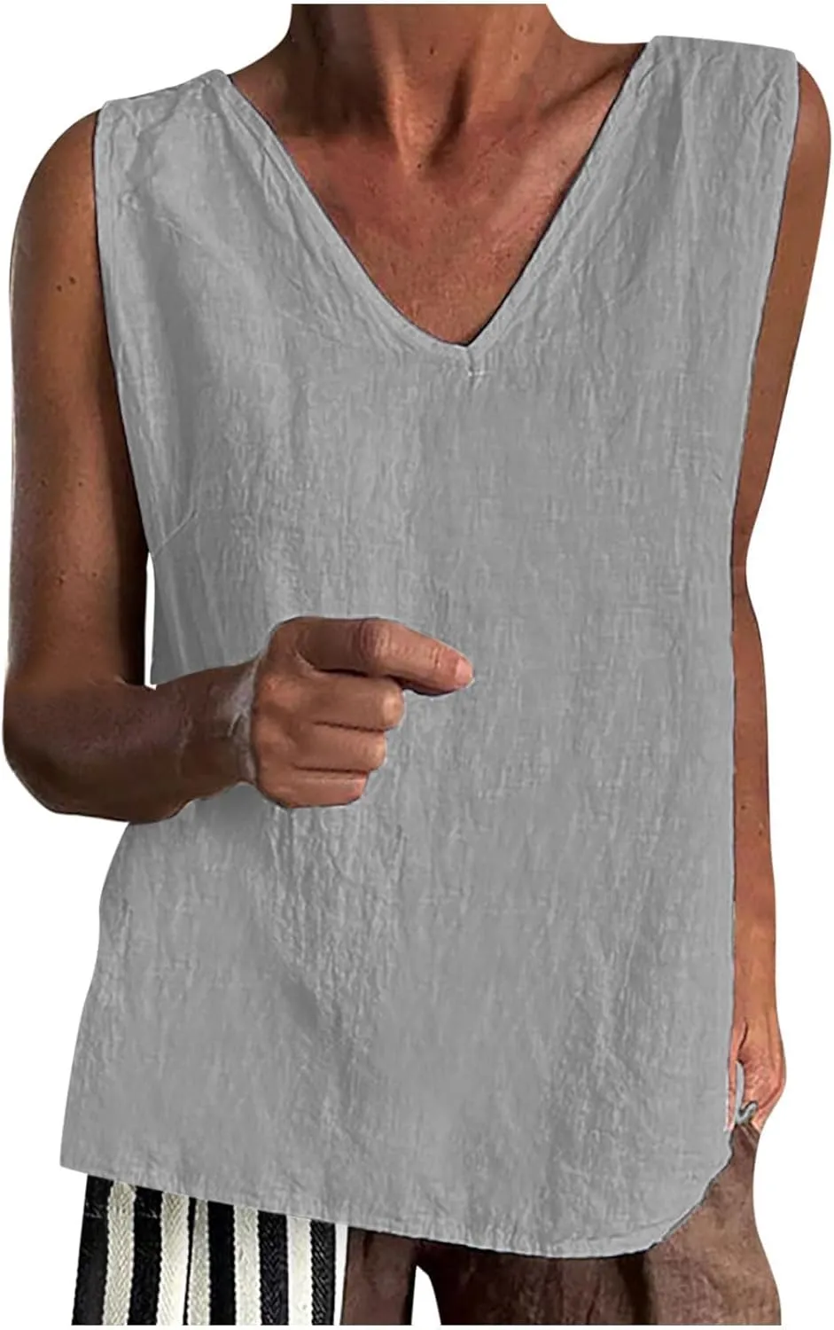 Linen Tank Tops for Women Summer Casual V Neck Sleeveless T-Shirts Basic Lightweight Breathable Pullover Tee Shirts