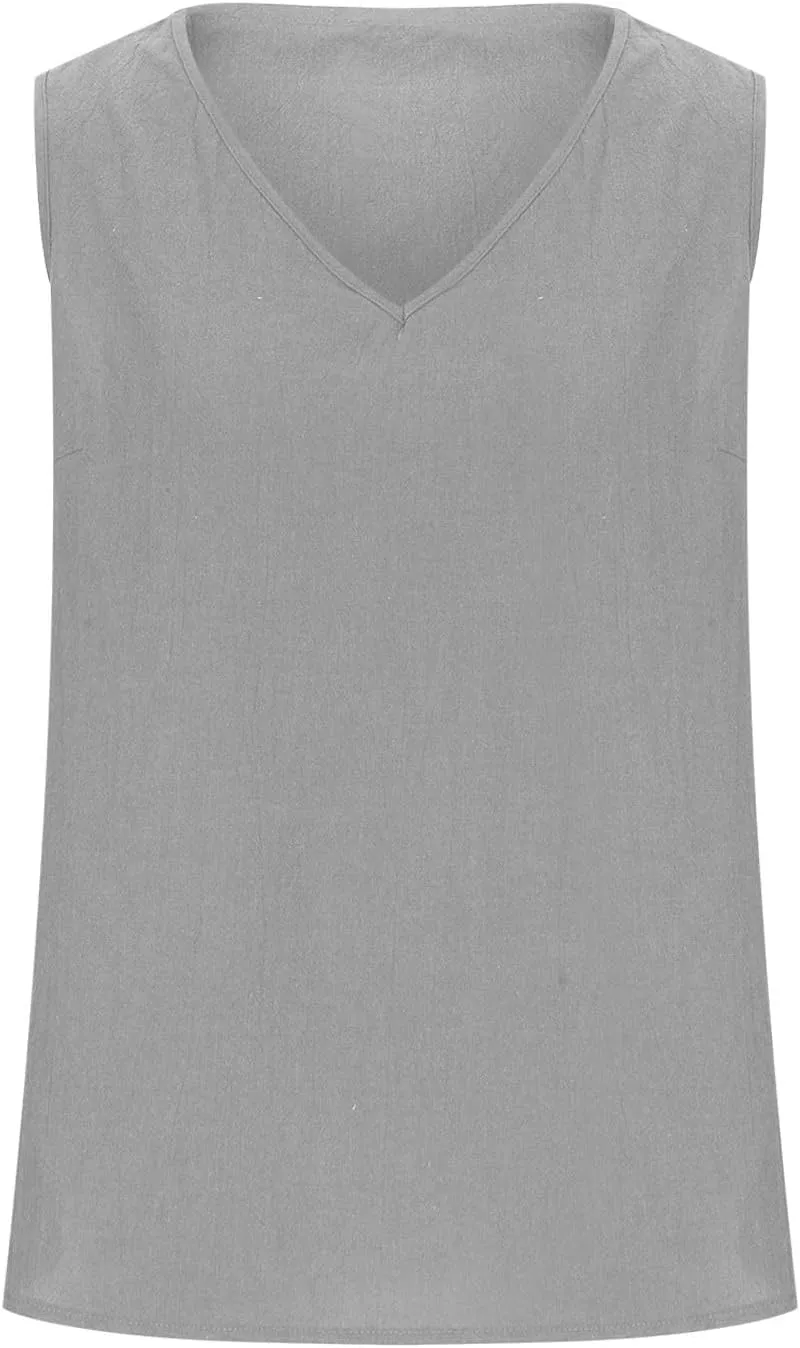 Linen Tank Tops for Women Summer Casual V Neck Sleeveless T-Shirts Basic Lightweight Breathable Pullover Tee Shirts