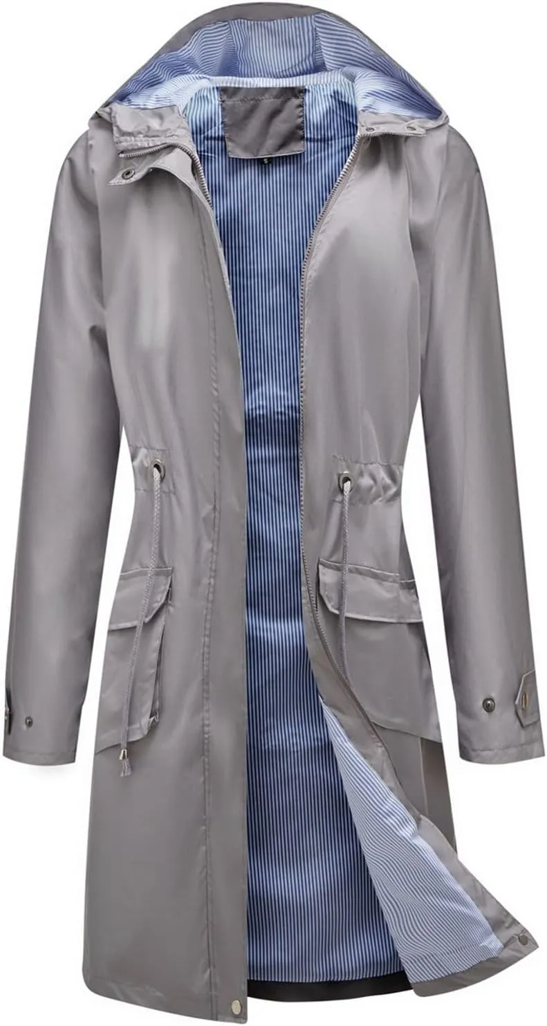 Lu's Chic Women's Long Anorak Jacket Raincoat Rain Jacket Long Sleeve Casual Hooded Cargo Utility Military Outerwear