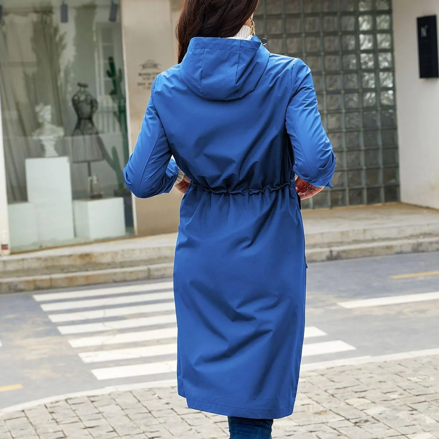 Lu's Chic Women's Long Anorak Jacket Raincoat Rain Jacket Long Sleeve Casual Hooded Cargo Utility Military Outerwear