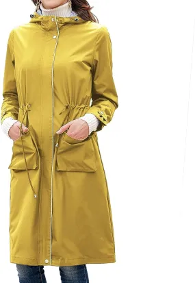 Lu's Chic Women's Long Anorak Jacket Raincoat Rain Jacket Long Sleeve Casual Hooded Cargo Utility Military Outerwear