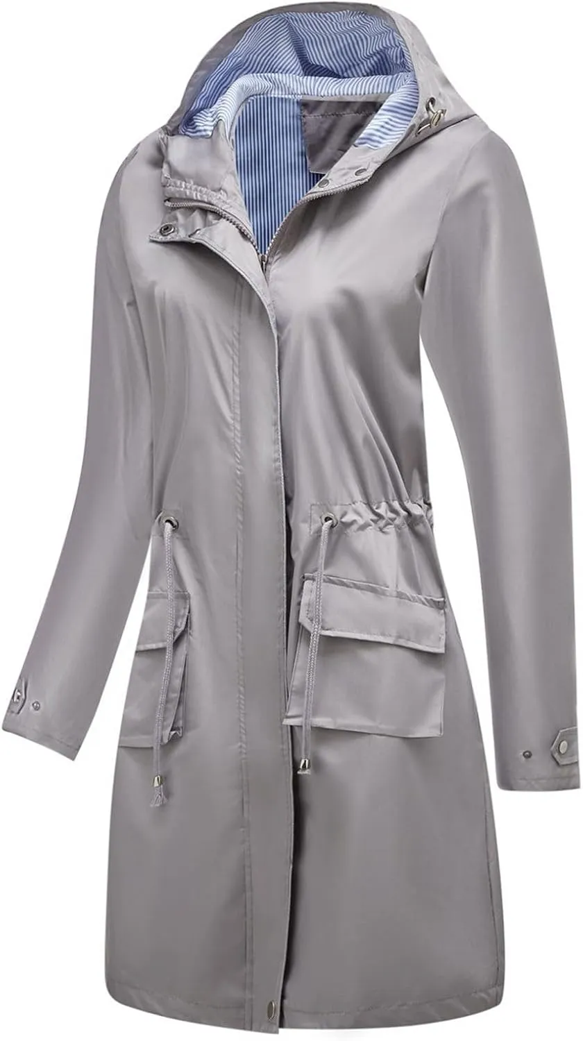 Lu's Chic Women's Long Anorak Jacket Raincoat Rain Jacket Long Sleeve Casual Hooded Cargo Utility Military Outerwear
