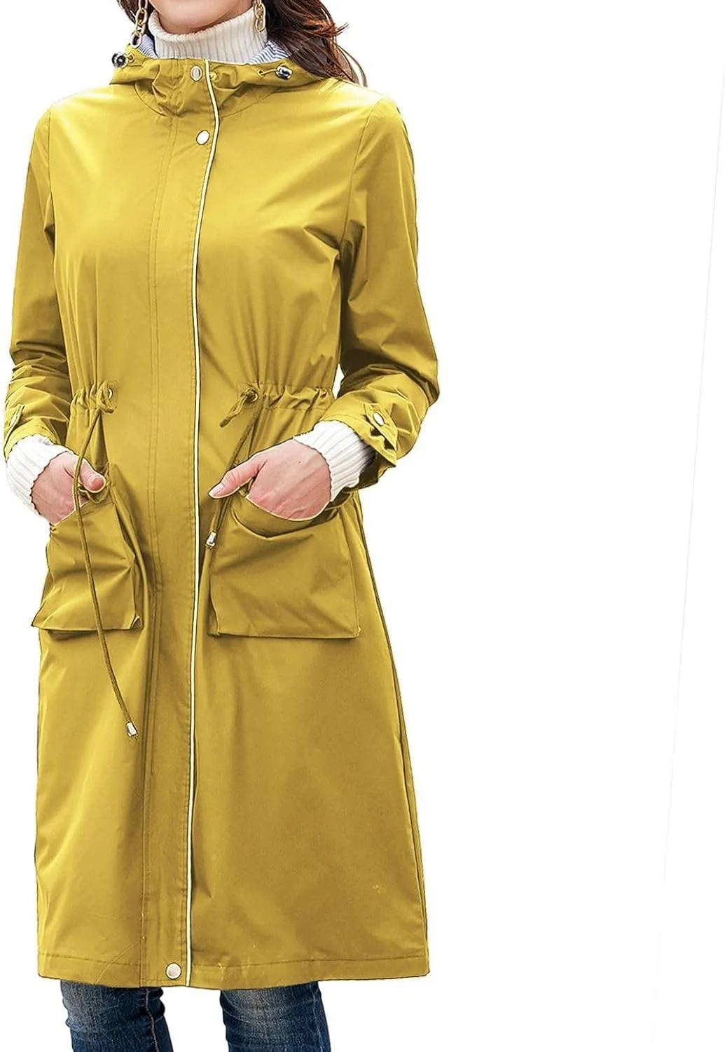 Lu's Chic Women's Long Anorak Jacket Raincoat Rain Jacket Long Sleeve Casual Hooded Cargo Utility Military Outerwear