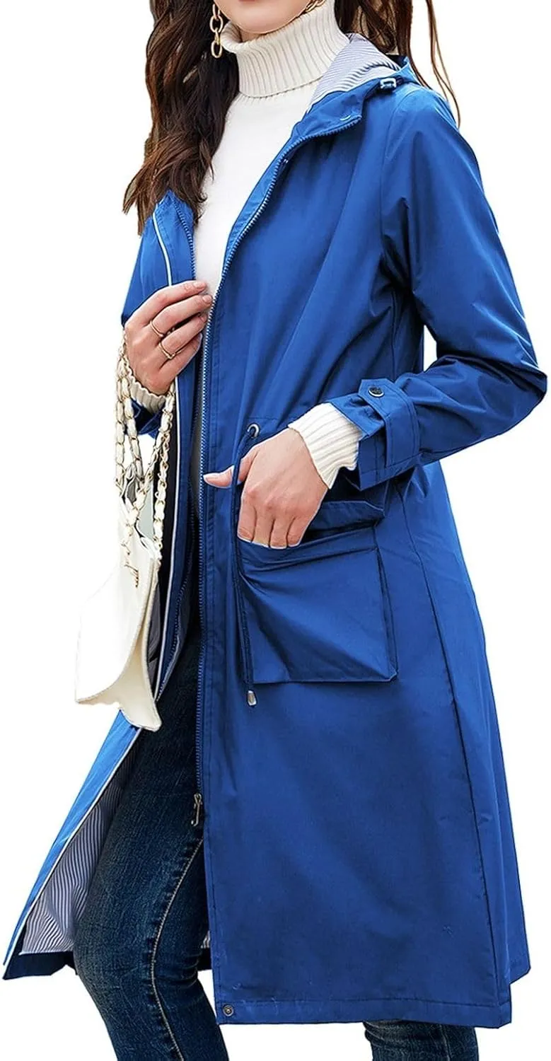 Lu's Chic Women's Long Anorak Jacket Raincoat Rain Jacket Long Sleeve Casual Hooded Cargo Utility Military Outerwear