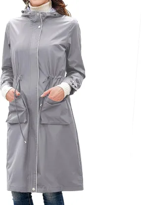 Lu's Chic Women's Long Anorak Jacket Raincoat Rain Jacket Long Sleeve Casual Hooded Cargo Utility Military Outerwear