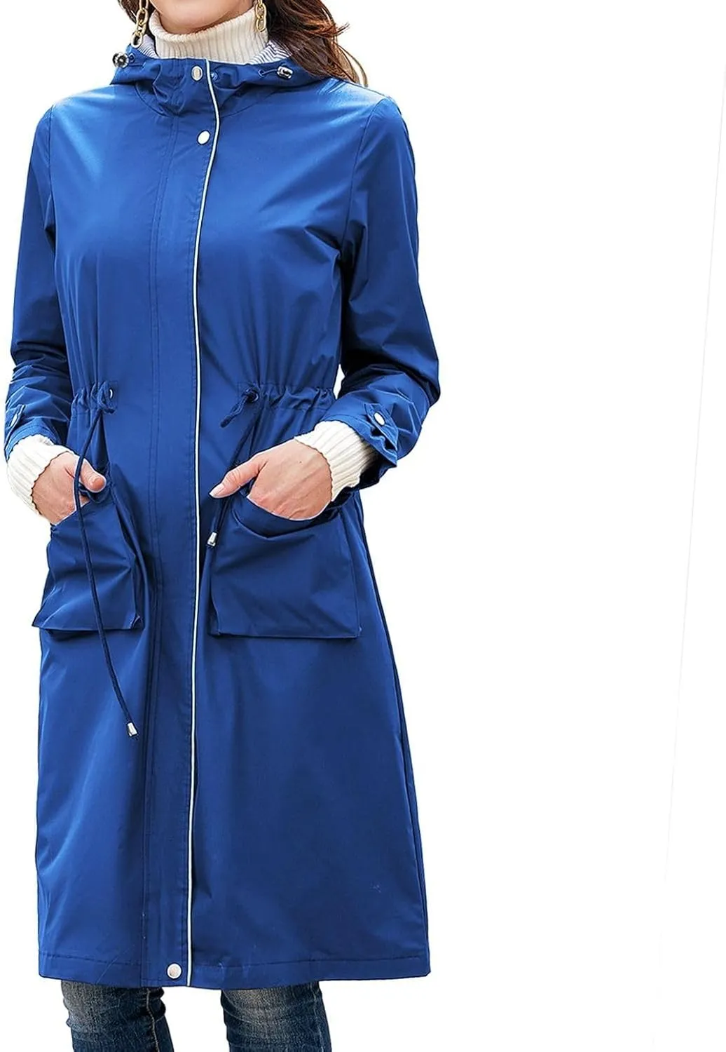 Lu's Chic Women's Long Anorak Jacket Raincoat Rain Jacket Long Sleeve Casual Hooded Cargo Utility Military Outerwear