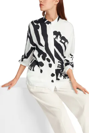Marc Cain Collection WC 51.01 W14 190 White Black Elephant Print Blouse