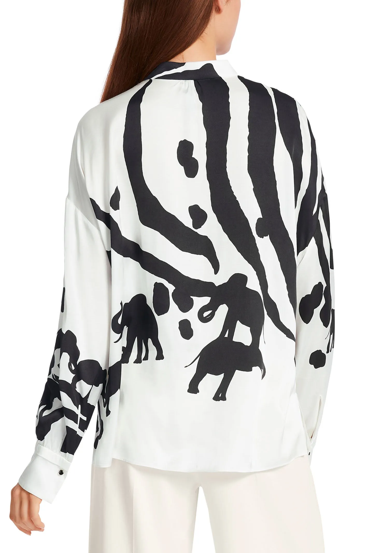 Marc Cain Collection WC 51.01 W14 190 White Black Elephant Print Blouse