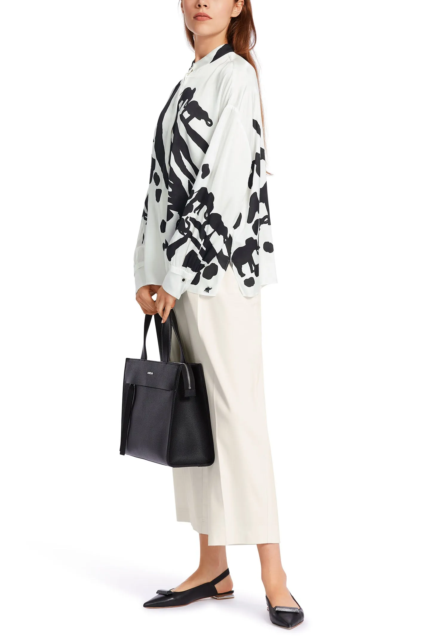 Marc Cain Collection WC 51.01 W14 190 White Black Elephant Print Blouse