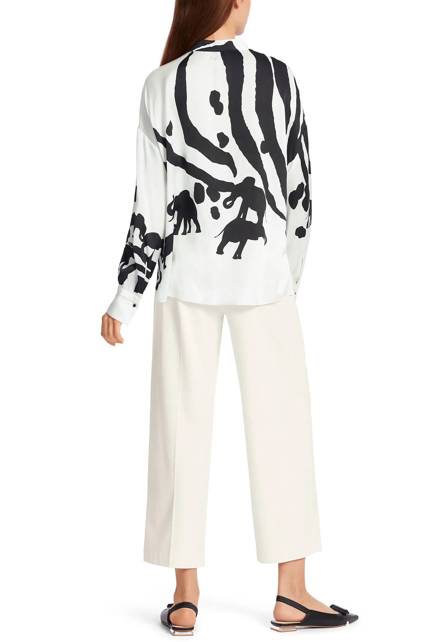 Marc Cain Collection WC 51.01 W14 190 White Black Elephant Print Blouse