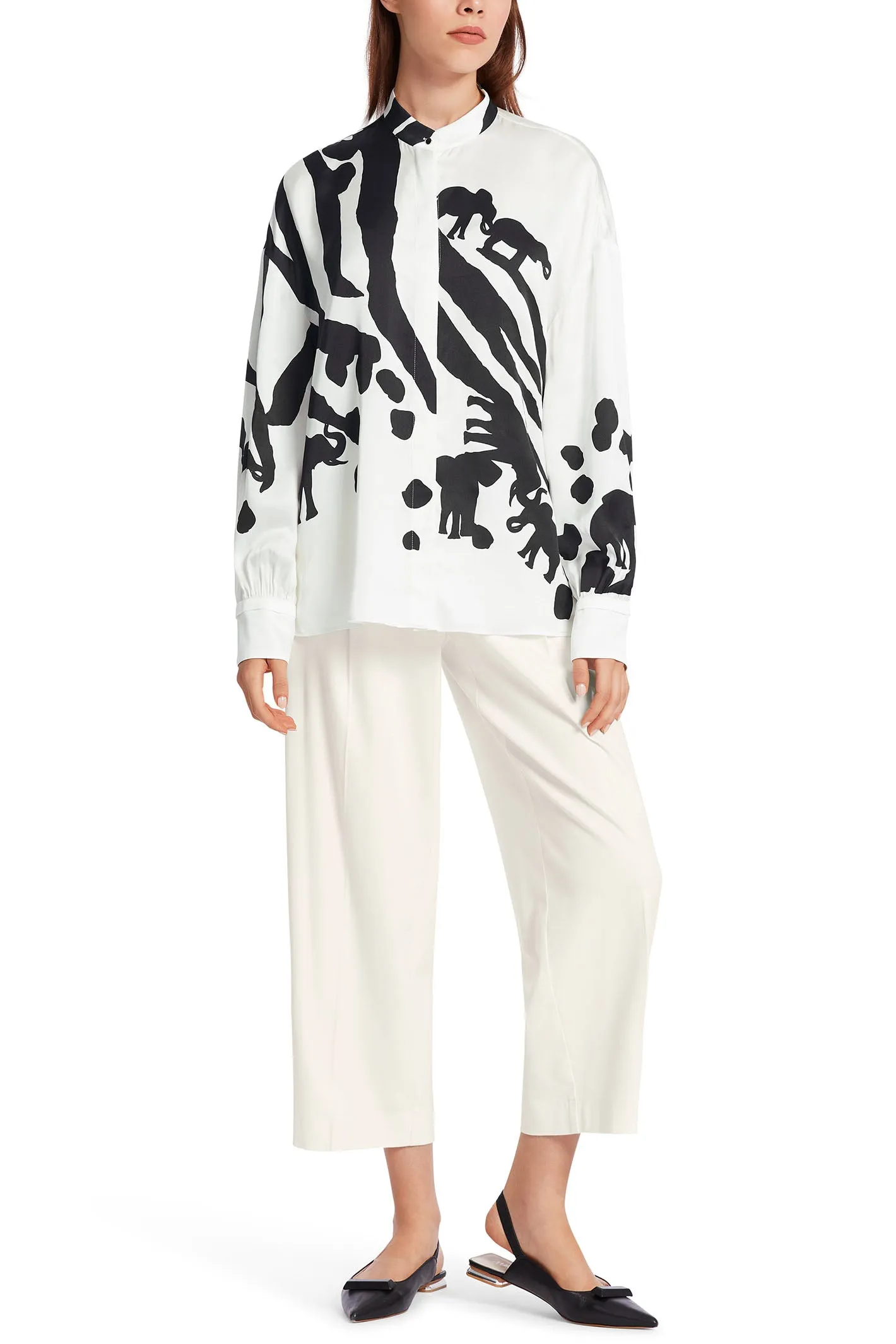Marc Cain Collection WC 51.01 W14 190 White Black Elephant Print Blouse