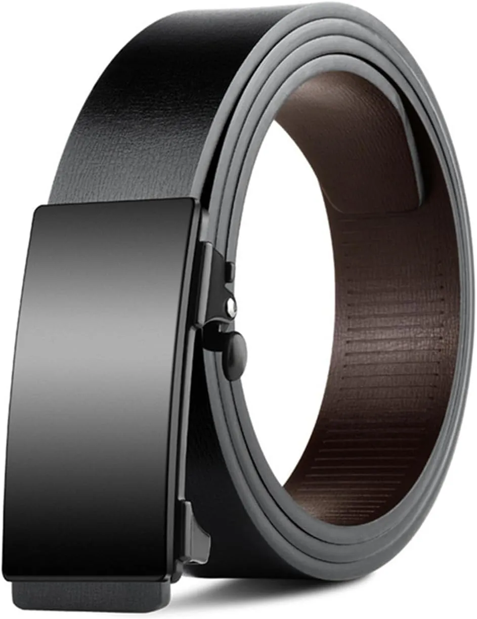 Mens Belt Black Leather Sliding Ratchet Belt Dress Casual for Jeans