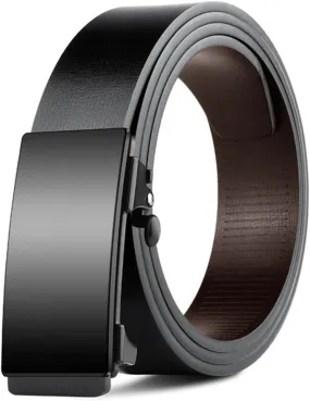 Mens Belt Black Leather Sliding Ratchet Belt Dress Casual for Jeans