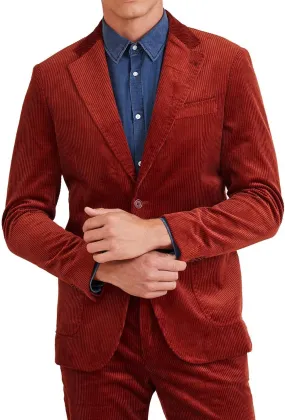 Men's Casual Slim Fit Corduroy Jacket Lightweight 2 Button Blazer Sport Coat Red