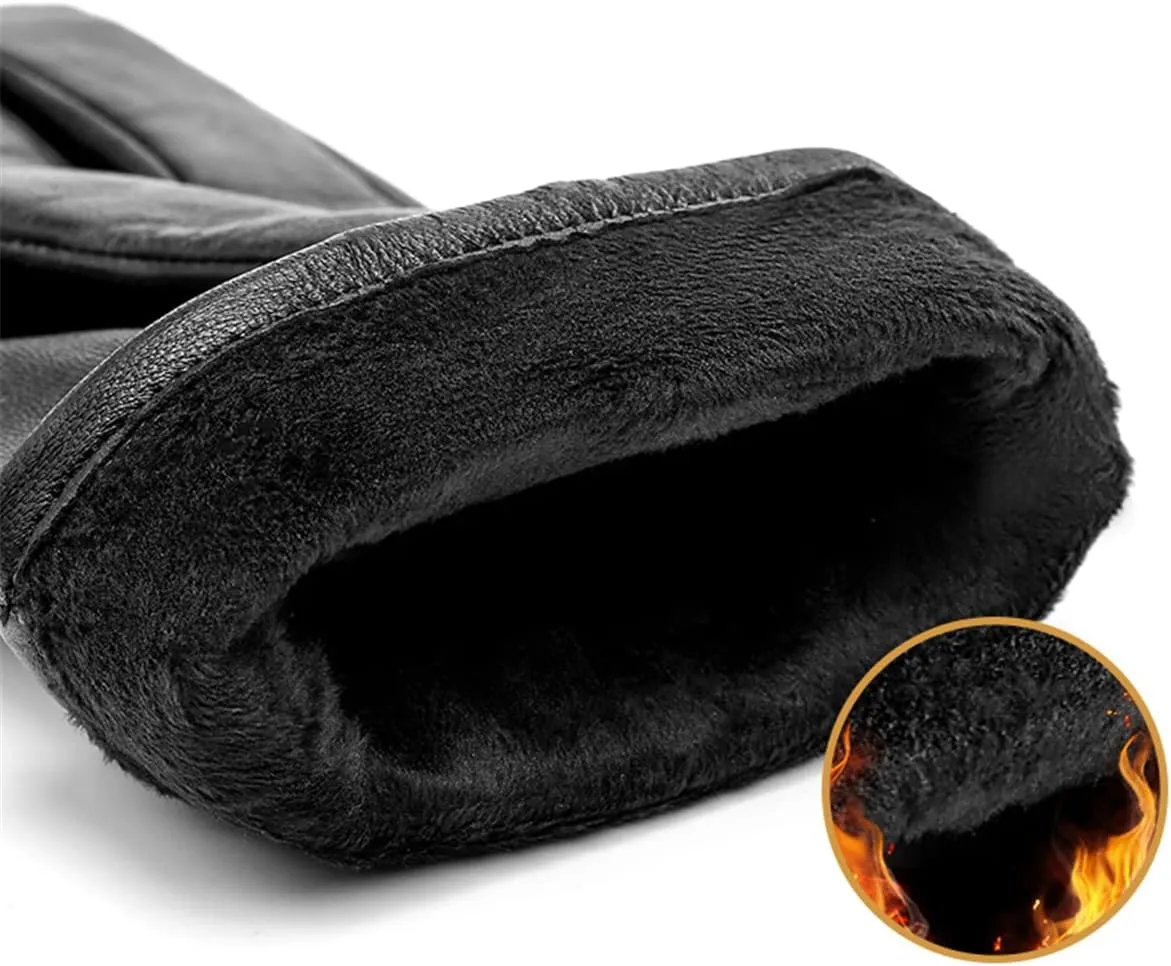Mens Leather Touch Screen Gloves,Winter Waterproof Fleece Lined Thermal Mittens Windproof Anti Slip for Driving Sports