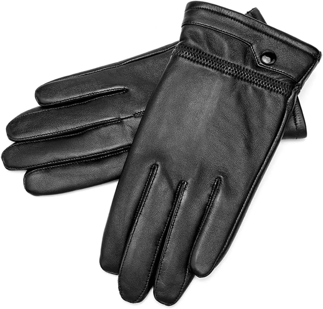 Mens Leather Touch Screen Gloves,Winter Waterproof Fleece Lined Thermal Mittens Windproof Anti Slip for Driving Sports