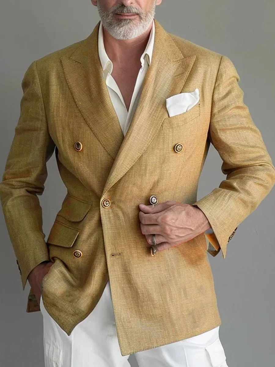 Men's Solid Color Double-Breasted Fashionable Versatile Blazer