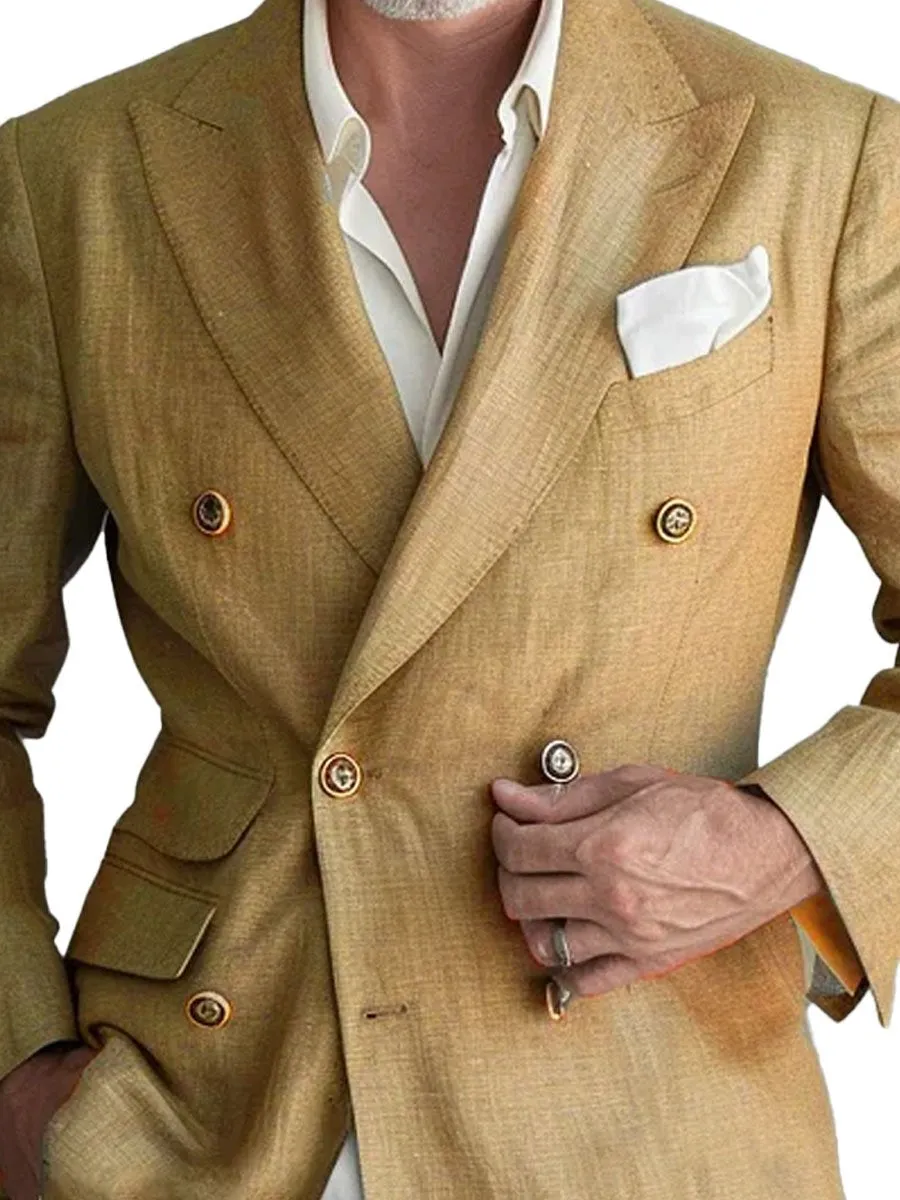 Men's Solid Color Double-Breasted Fashionable Versatile Blazer
