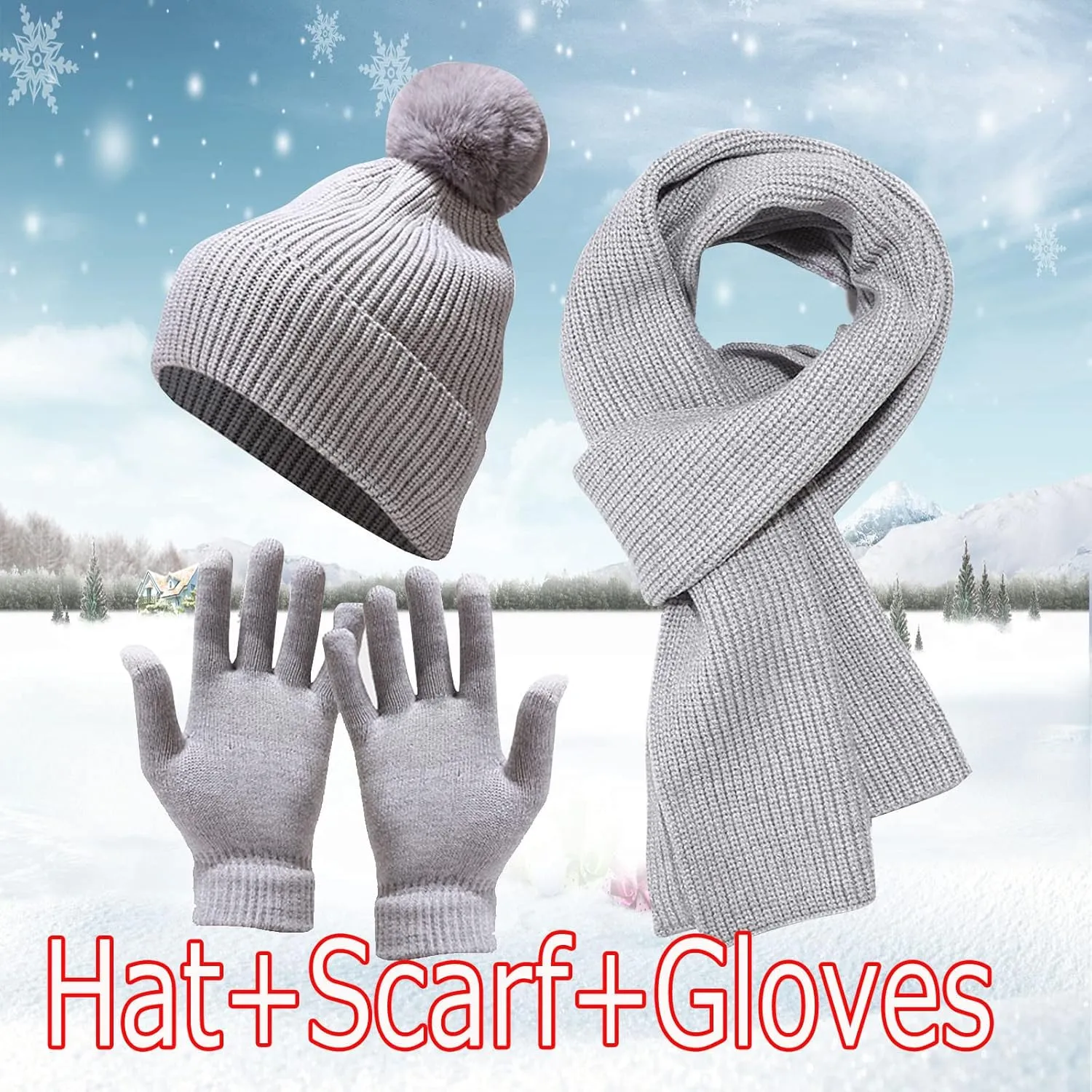 Mens Winter Knit Hat Beanie Long Neck Scarf Gloves Set Fleece Caps Gifts for Men Women Mens Hat and Gloves Set