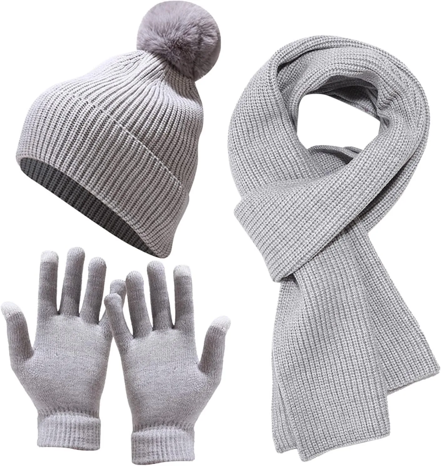 Mens Winter Knit Hat Beanie Long Neck Scarf Gloves Set Fleece Caps Gifts for Men Women Mens Hat and Gloves Set
