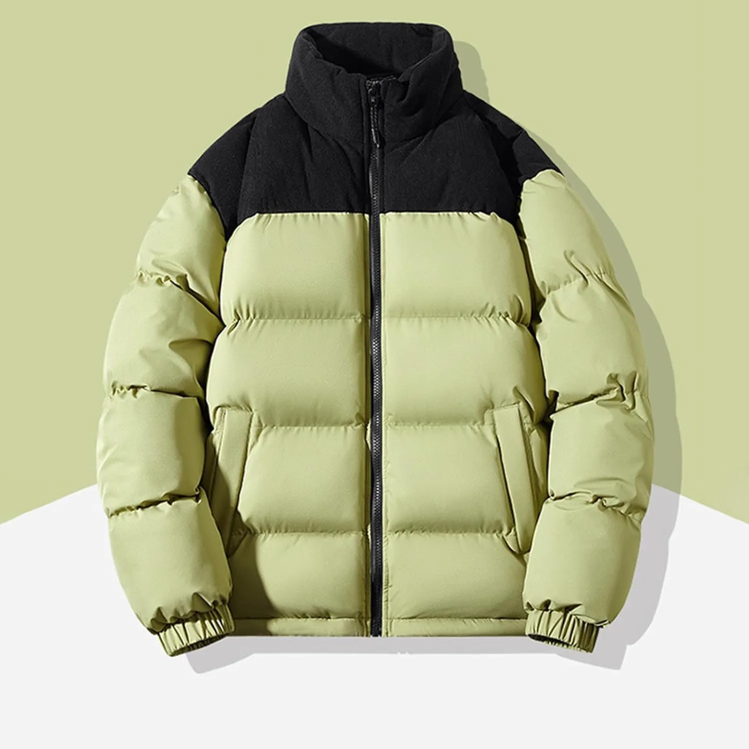 Mens Winter Sport Jacket Color Block Puffer Plus Size Light Puffer Jacket Zipper Jacket Windproof Ski Down Jackets