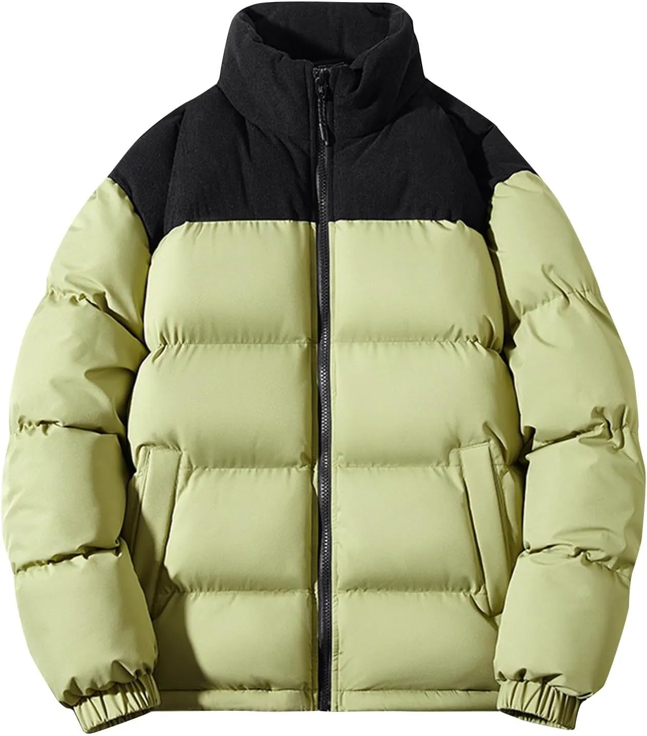 Mens Winter Sport Jacket Color Block Puffer Plus Size Light Puffer Jacket Zipper Jacket Windproof Ski Down Jackets