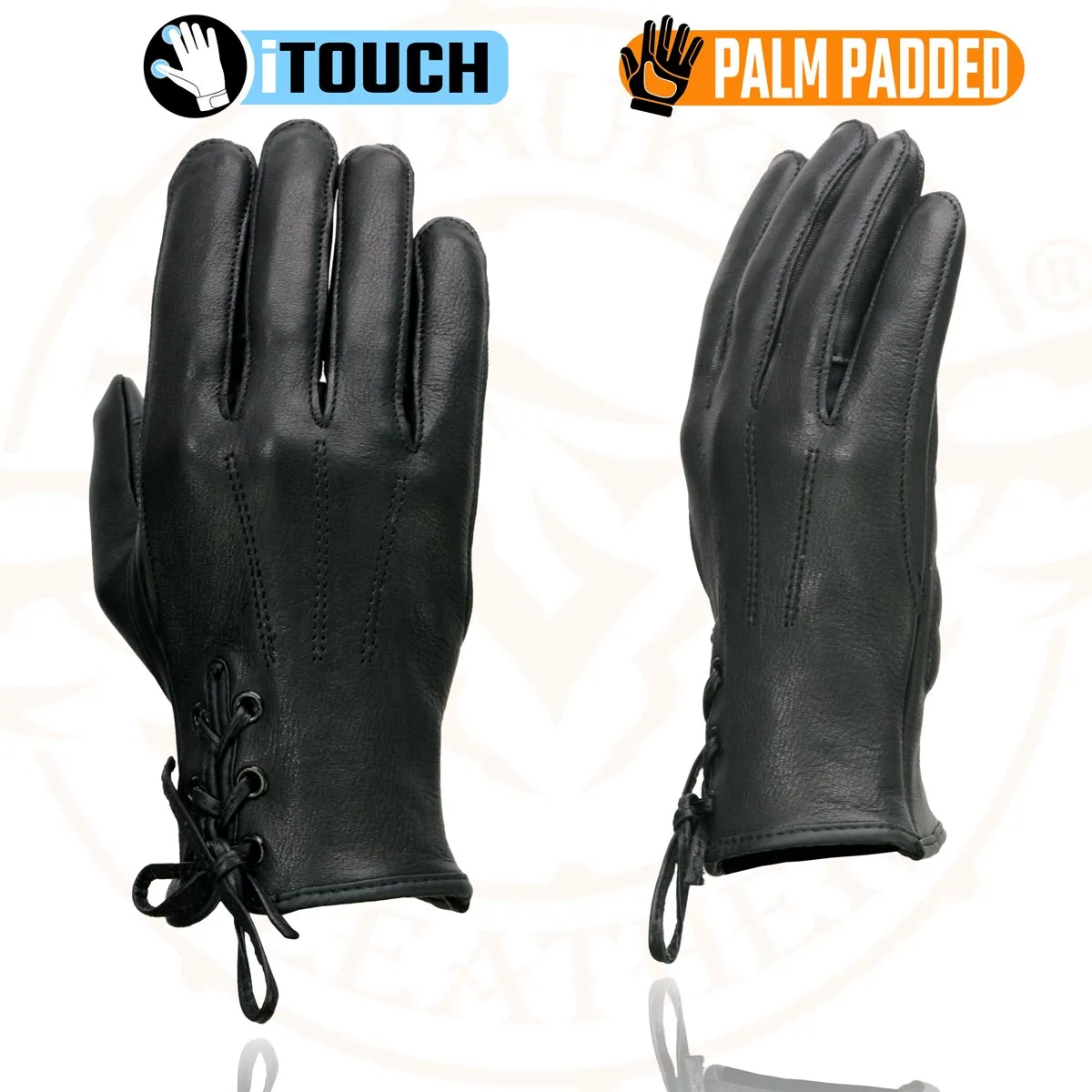 Milwaukee Leather MG7745 Women's Black Deerskin Laced Wrist Motorcycle