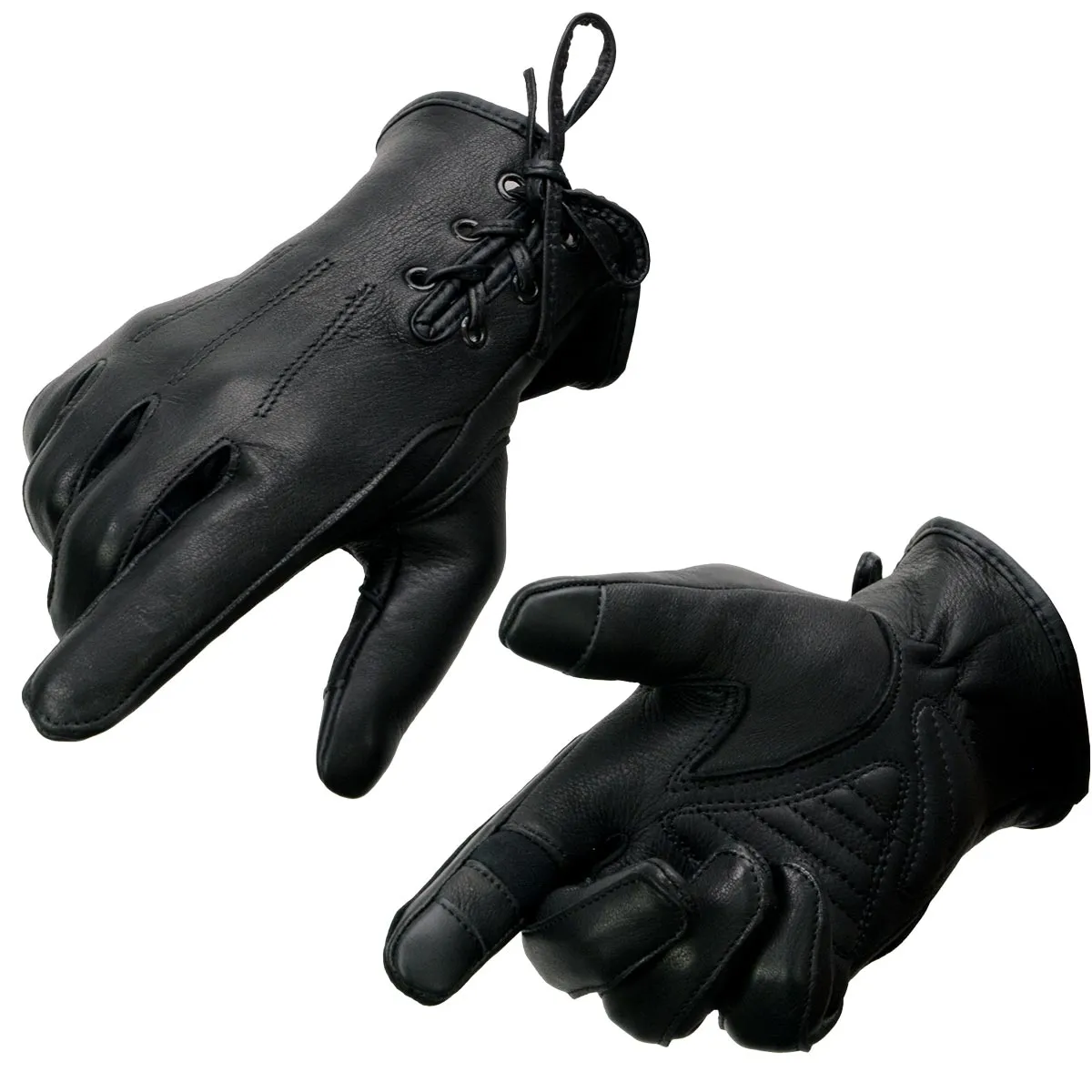 Milwaukee Leather MG7745 Women's Black Deerskin Laced Wrist Motorcycle