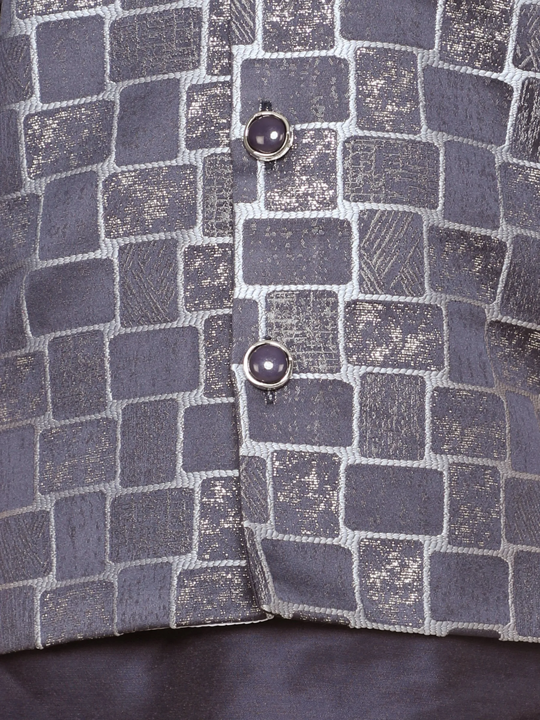 Ministitch Kurta set with woven jaquard brick pattern jacket- Navyblue