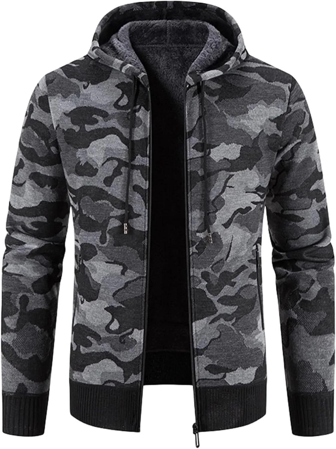 Mmoneyake Mens Camo Full Zip Hoodie Athletic Soft Sherpa Lined Fleece Hooded Sweater Jacket Long Sleeve Sweatshirt Sport Coat