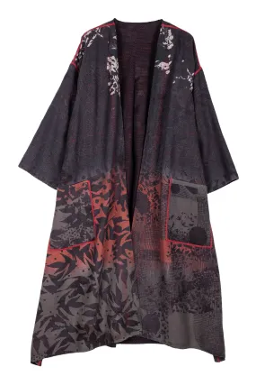 MONOTONE TWILIGHT PRINT KANTHA LONG DUSTER - tp2328-red -