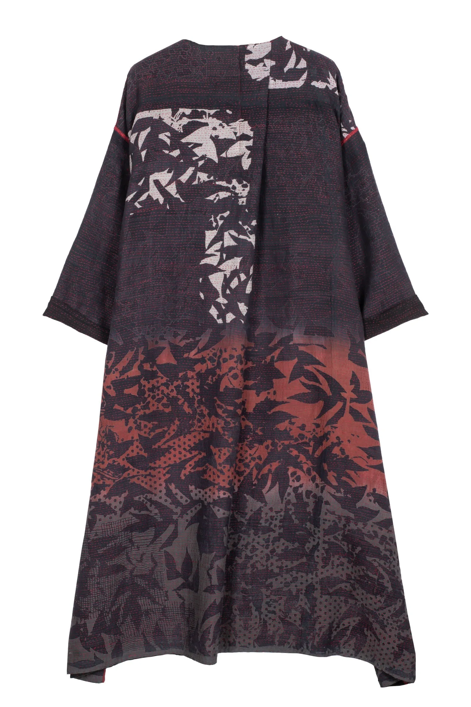 MONOTONE TWILIGHT PRINT KANTHA LONG DUSTER - tp2328-red -