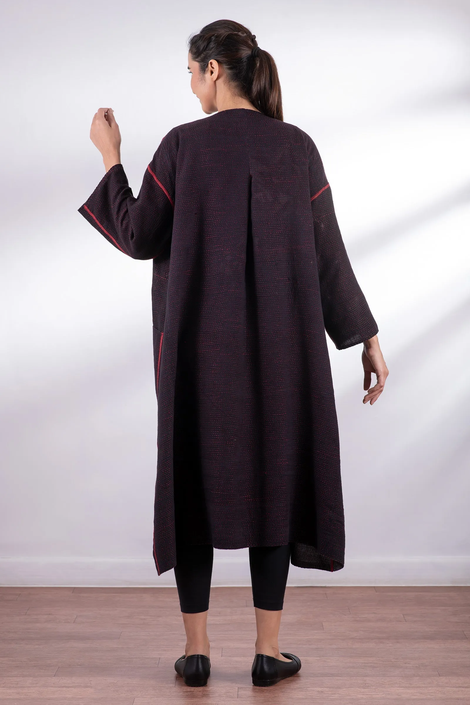 MONOTONE TWILIGHT PRINT KANTHA LONG DUSTER - tp2328-red -