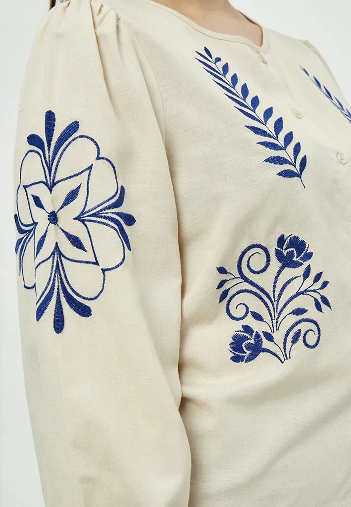 Nanna Embroidery Blouse Curve - Sandshell
