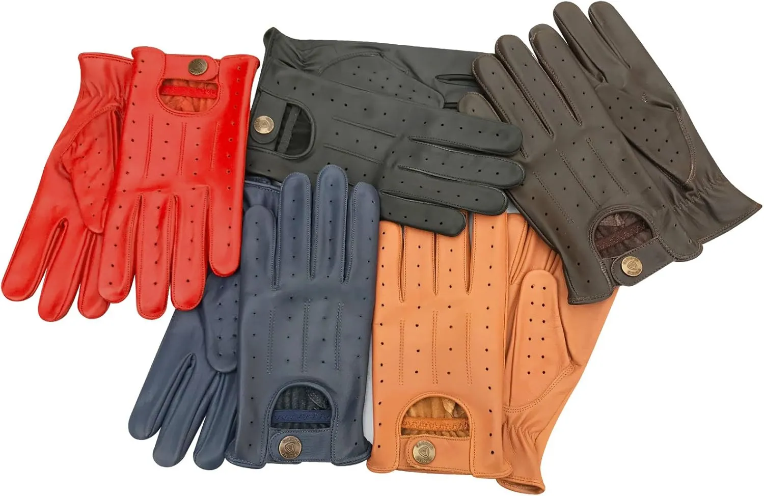 Nappa Leather Men driving/dress gloves/unlined/summer protection/lightweight/metal fastener-perforated vintage hombre conducir (Blue, L)